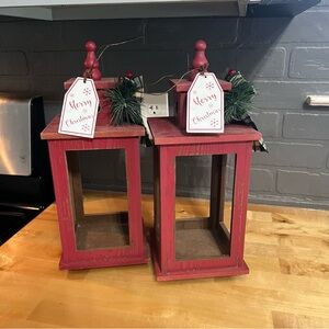 2 Vintage Rustic Traditional Christmas Tabletop Décor Lanterns